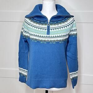 Talbots‎ Women’s Forest Fair Isle Knit 1/4 Zip Pullover Teal Ocean Size Small